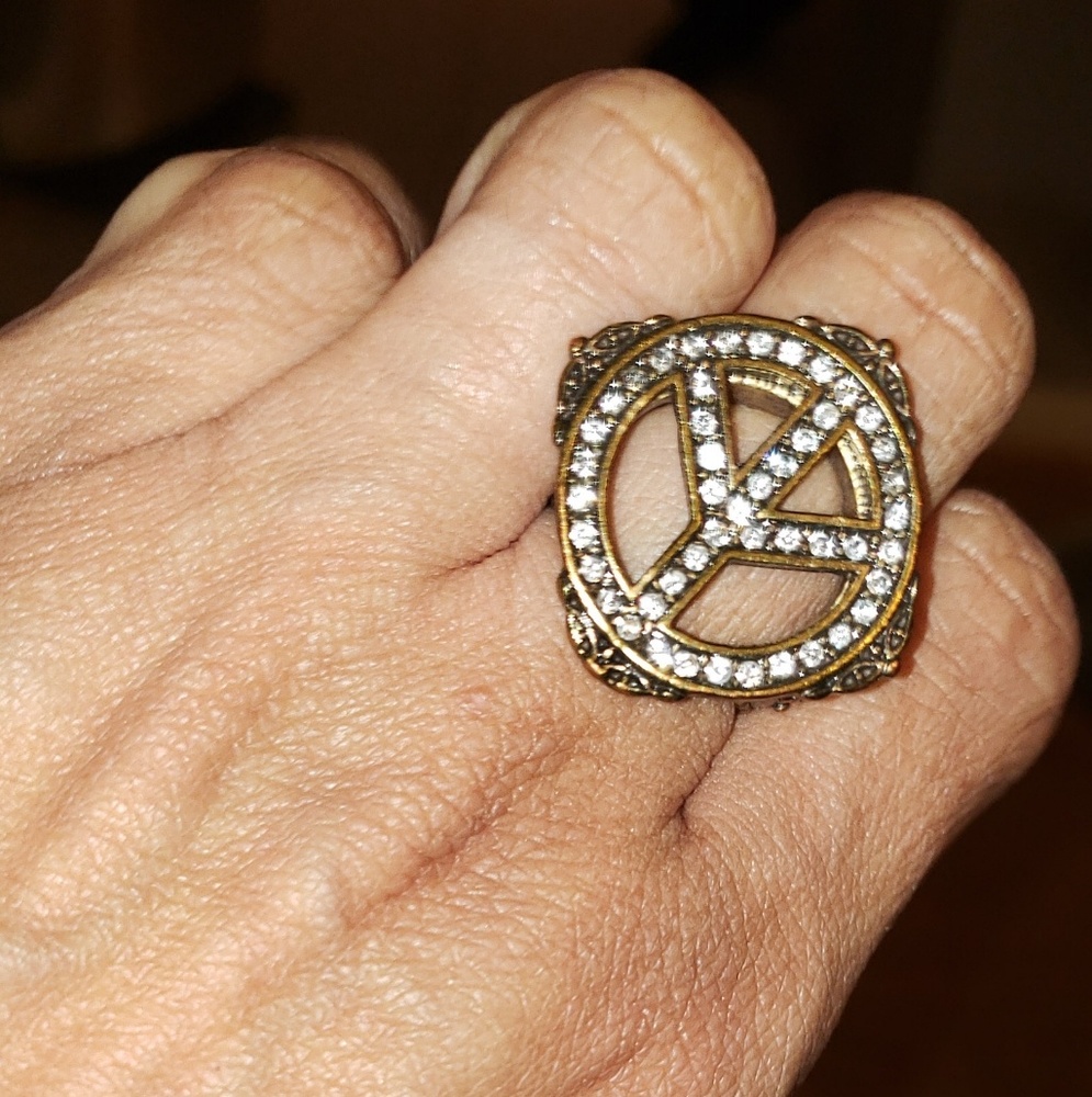 Vintage, Lucky, Peace Sign Crystal Ring
